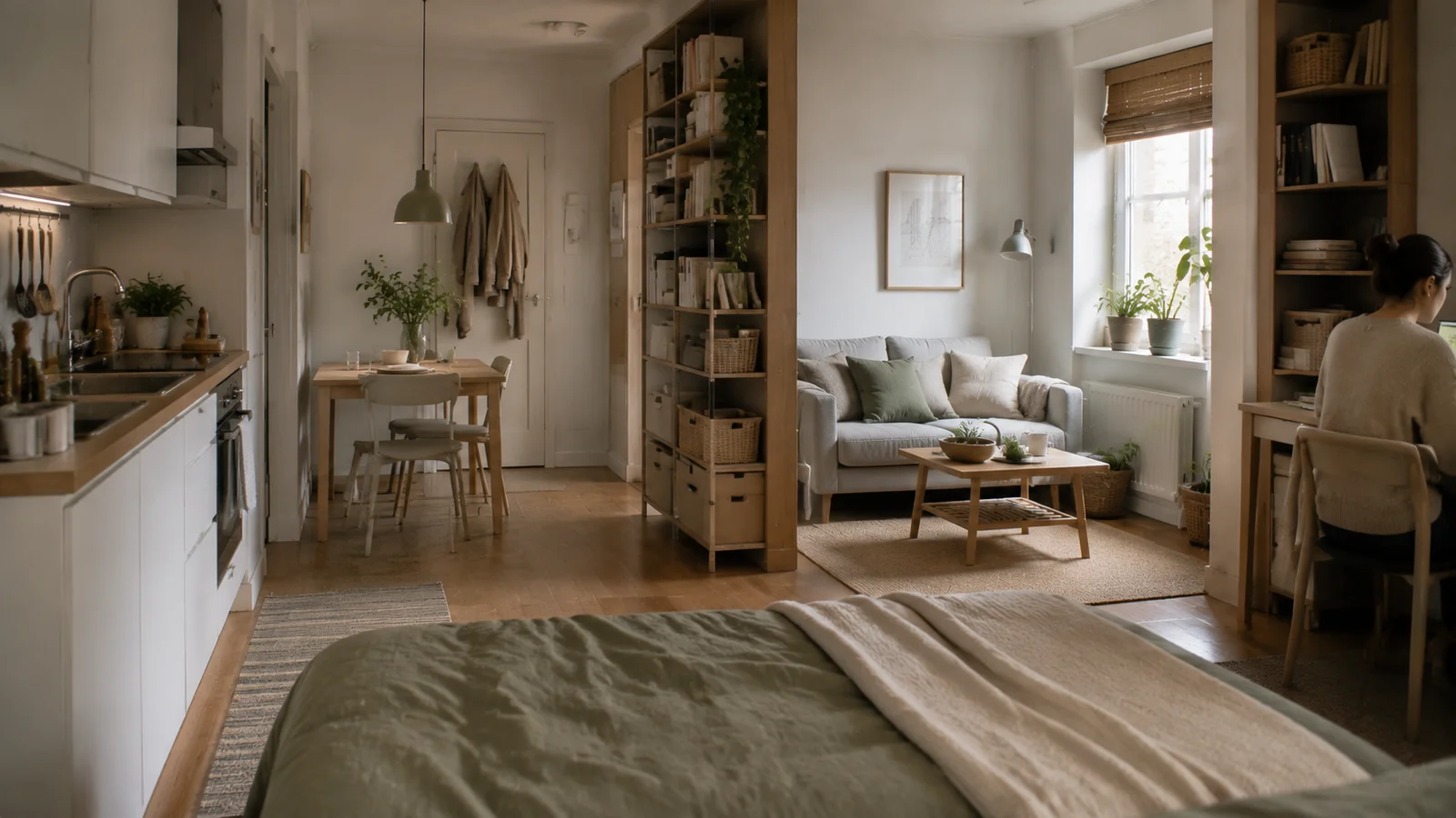 Kleine 40 Quadratmeter Wohnung mit funktionalen Wohnbereichen und organisiertem Stauraum