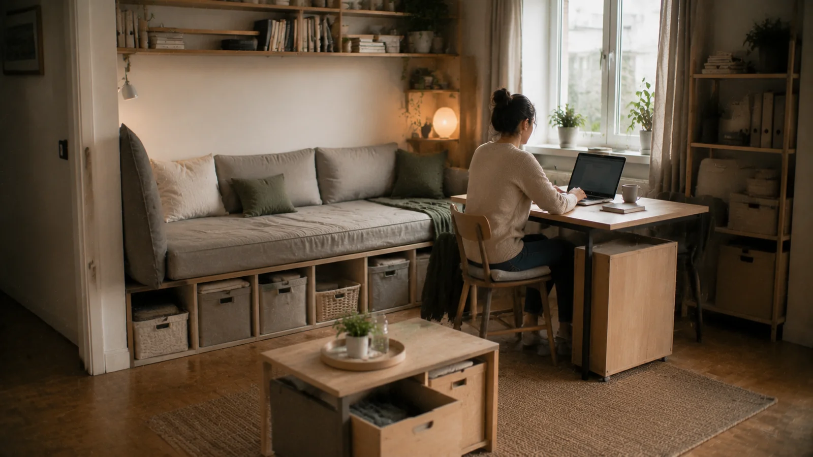 Multifunktionales Möbelstück in einer kleinen europäischen Wohnung