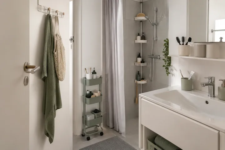 Kleines Badezimmer mit Ordnungslösungen ohne Bohren
