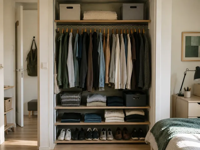 Platzsparend organisierter Kleiderschrank